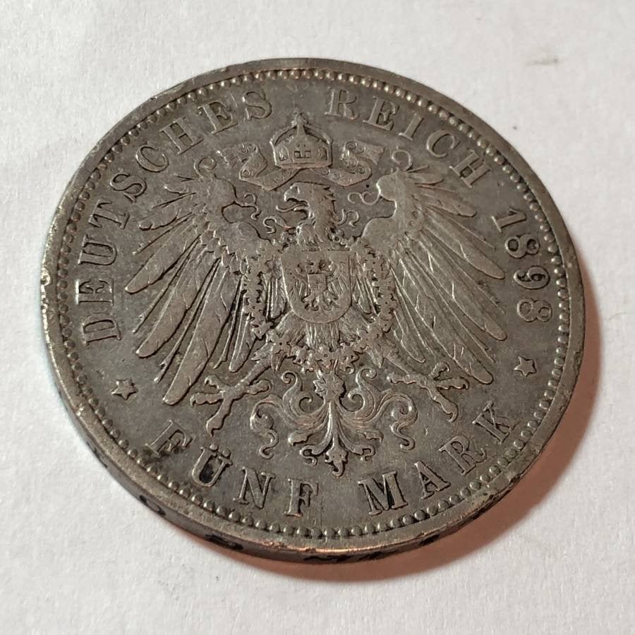 German States PRUSSIA 5 Mark KM# 523 1898-A Circulated (1 of 2)