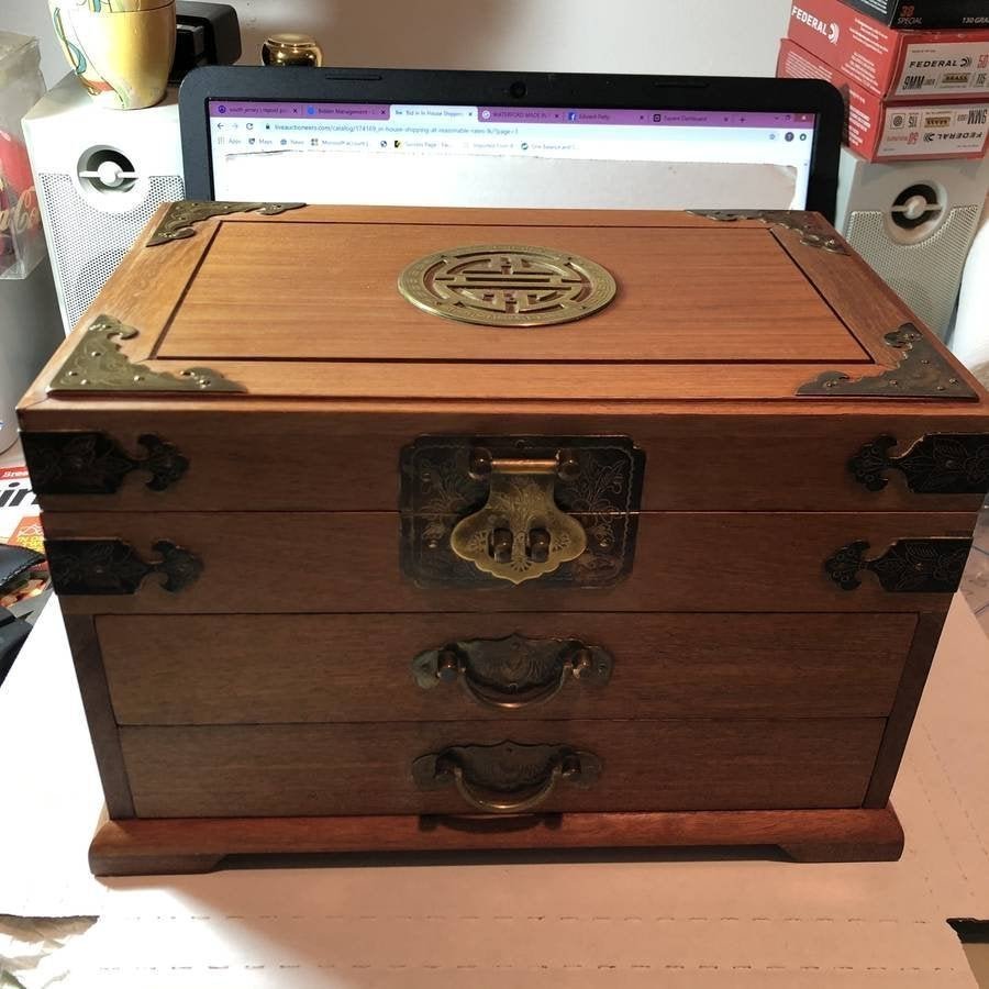 Mid-Century Asian Jewelry Box Made of Rosewood & Brass (1 of 10)