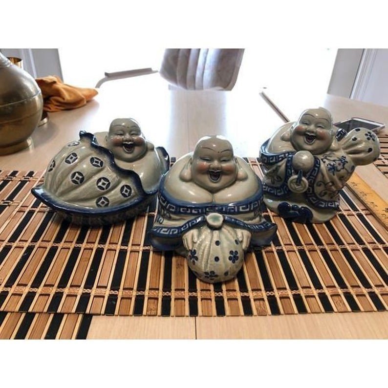 3 Vintage Asian Porcelain Laughing Buddha Figurines... (1 of 10)