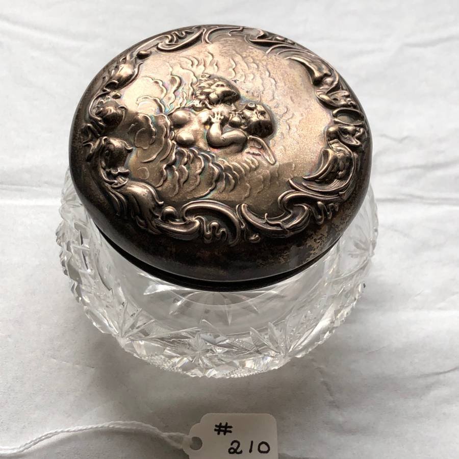 Antique Sterling Silver Lid & Cut Glass Trinket Jar... (1 of 4)