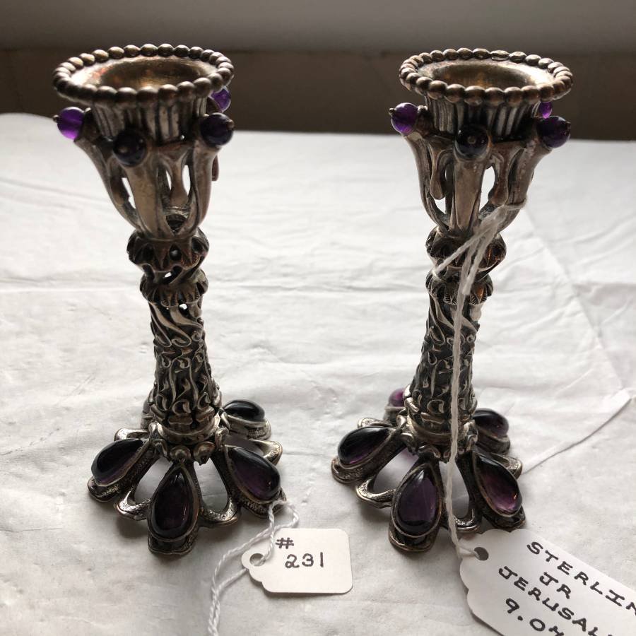 Vintage Jeweled Amethyst Jerusalem Candle Holders 9 Oz (1 of 8)