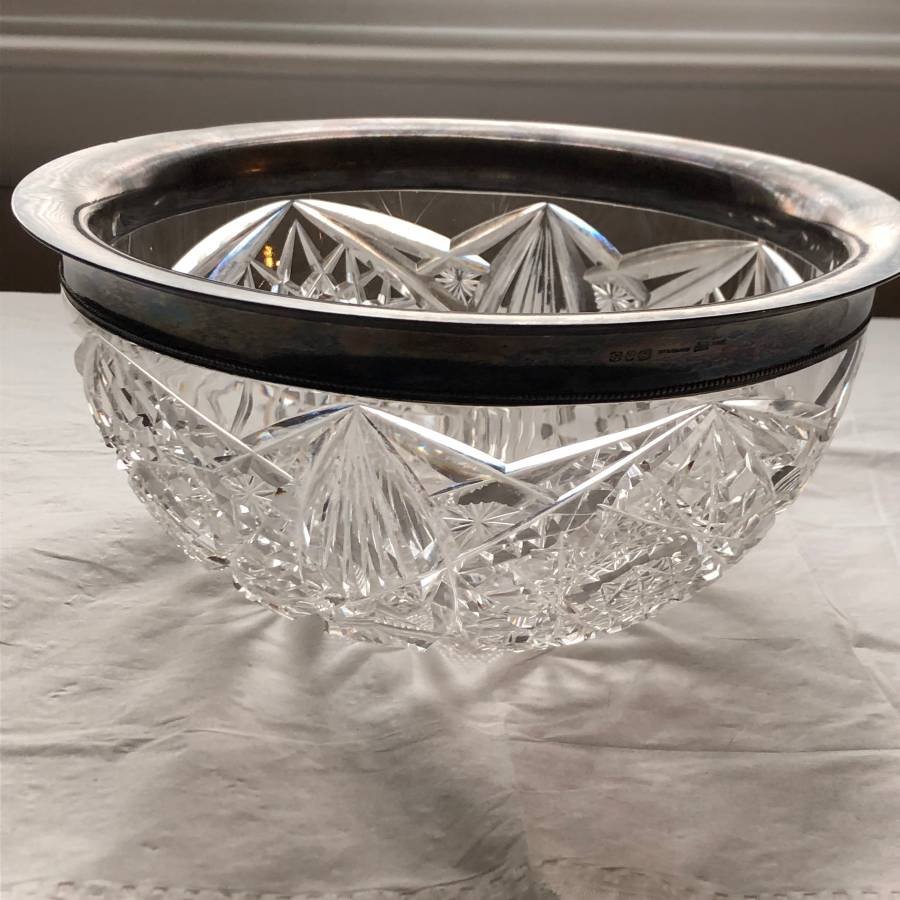 Antique Brilliant Cut Crystal Bowl W/sterling Silver...