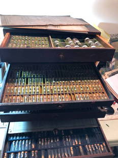 Genuine Waltham & Elgin Watch Co. Parts w/4 Drawers...: Genuine Waltham & Elgin Watch Company Parts w/4 Drawers of Tubed Material Parts Case with Nomenclature as Pictured. Pickup Preferred or $35 DOMESTIC SHIPPING.