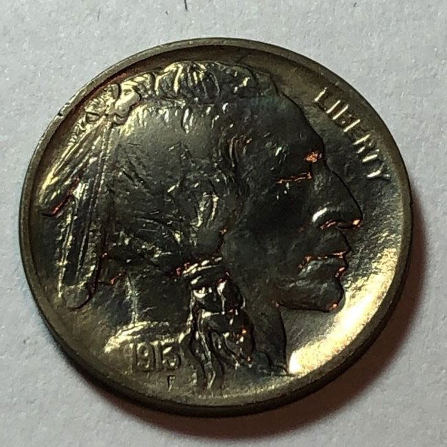 1913-P TYPE-1 UNC CONDITION TONED BUFFALO NICKEL ... (1 of 2)