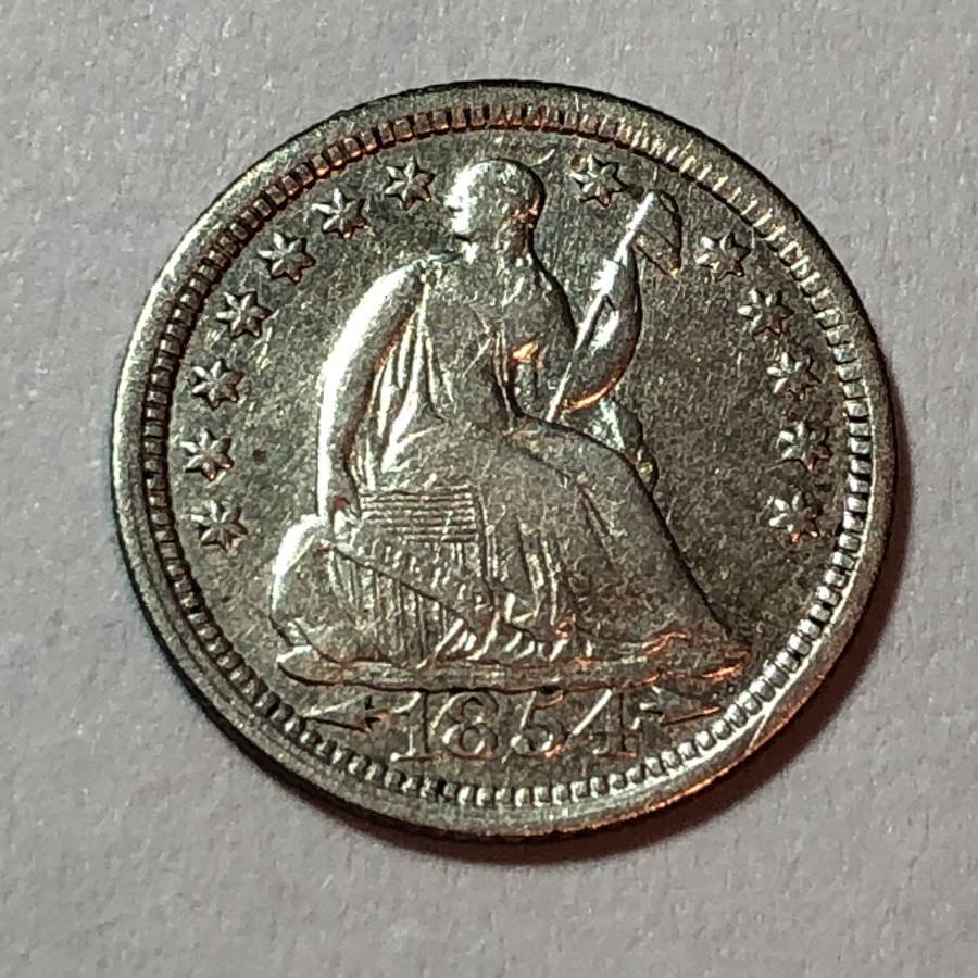 1854 w/ARROWS TO DATE VF+ CONDITION CLEANED SL HALF 10c (1 of 2)