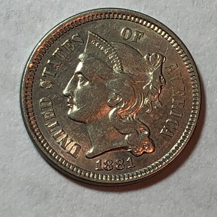 1881 UNCIRCULATED CONDITION 3c NICKEL TYPE COIN... (1 of 2)