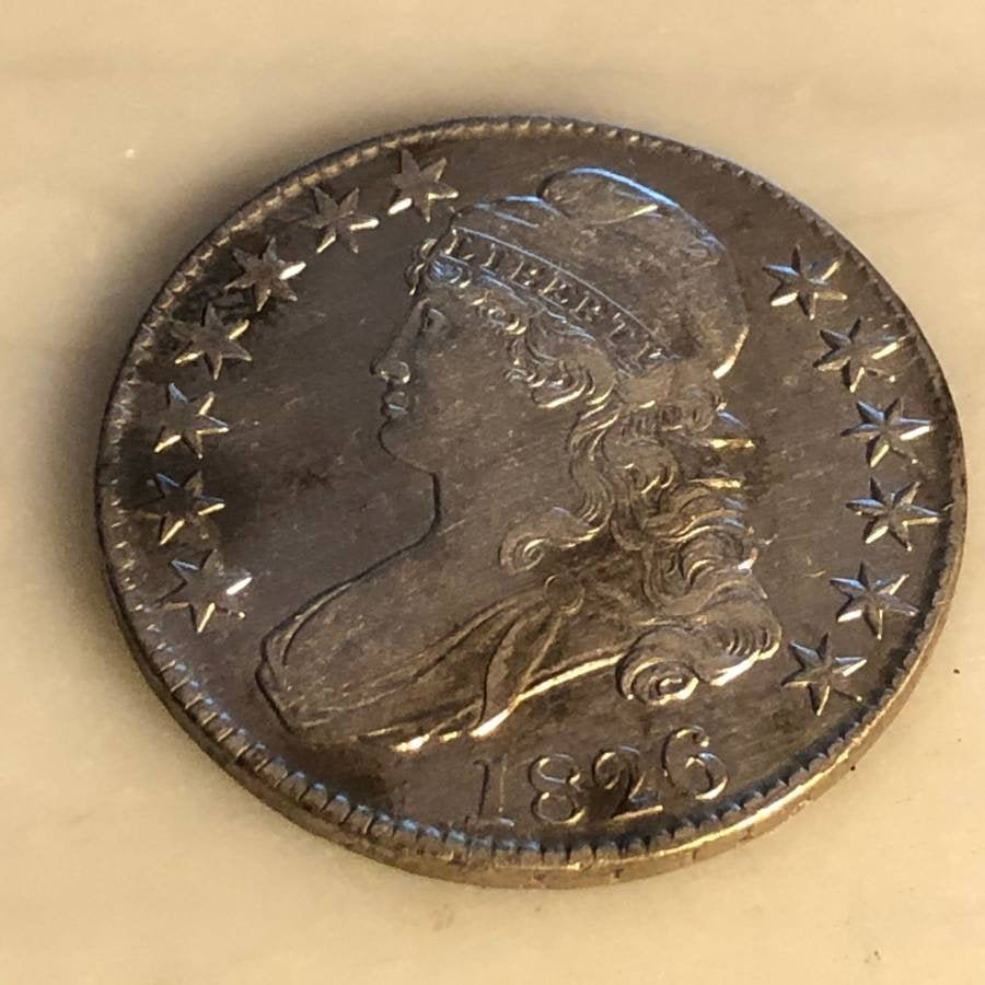 1826 AU CONDITION LIGHTLY CLEANED CAPPED BUST HALF 50c (1 of 2)