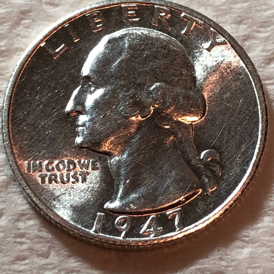1947-S UNCIRCULATED WASHINGTON SILVER QUARTER AS PIC'D (1 of 2)