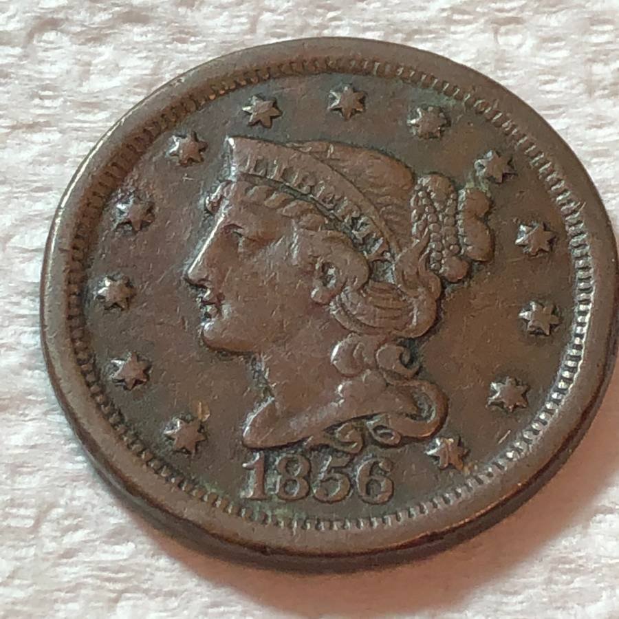 1856 CIRCULATED CONDITION BRAIDED HAIR LARGE CENT... (1 of 2)
