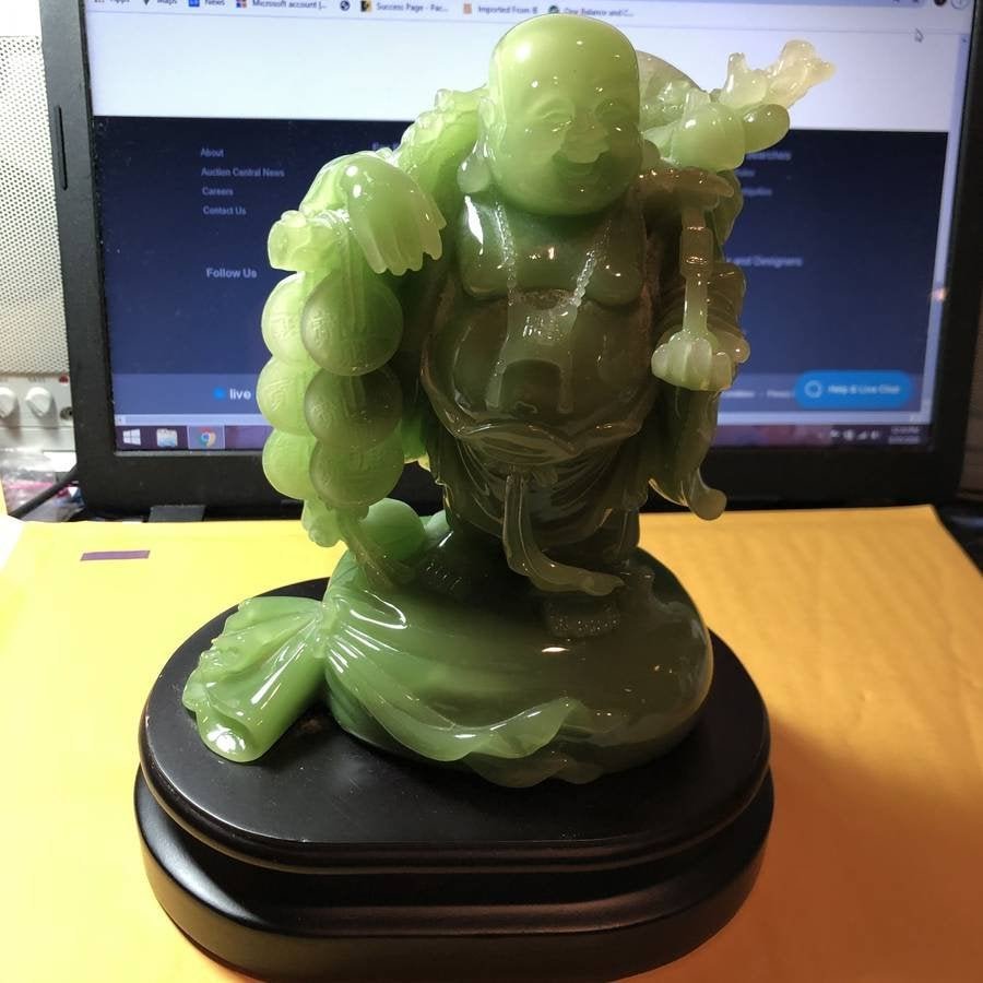 Faux Jade Laughing Buddha Figurine 8.5" Tall in VG Cond (1 of 5)