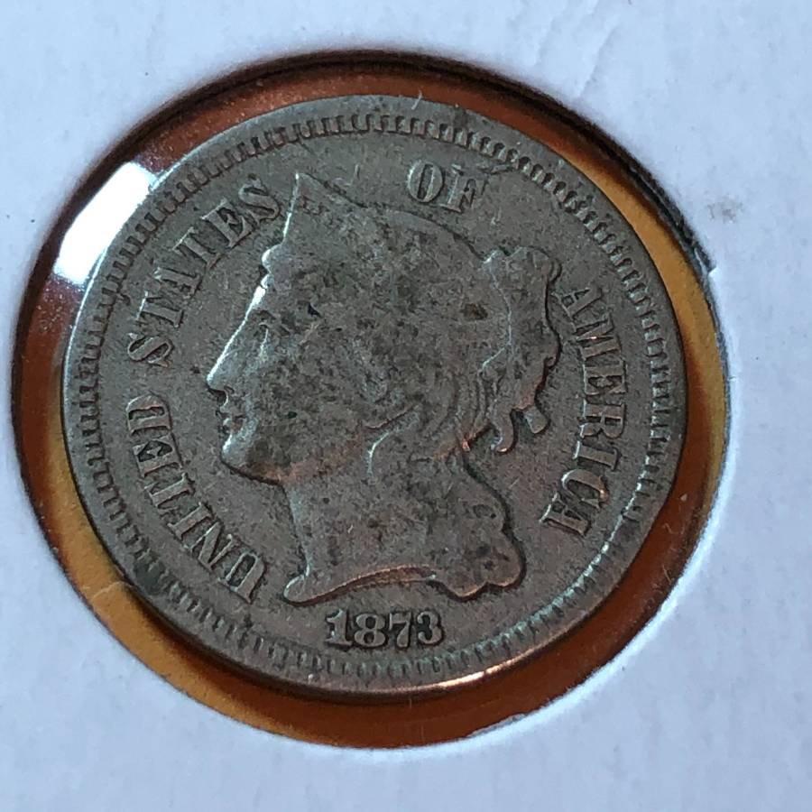 1873 VG/FINE CONDITION THREE CENT NICKEL TYPE COIN.. (1 of 2)