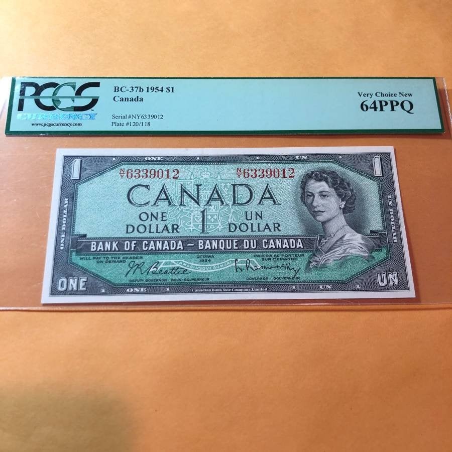 PCGS CERTIFIED CANADA $1 SERIES-1954 BC-37B SERIAL#.. (1 of 4)