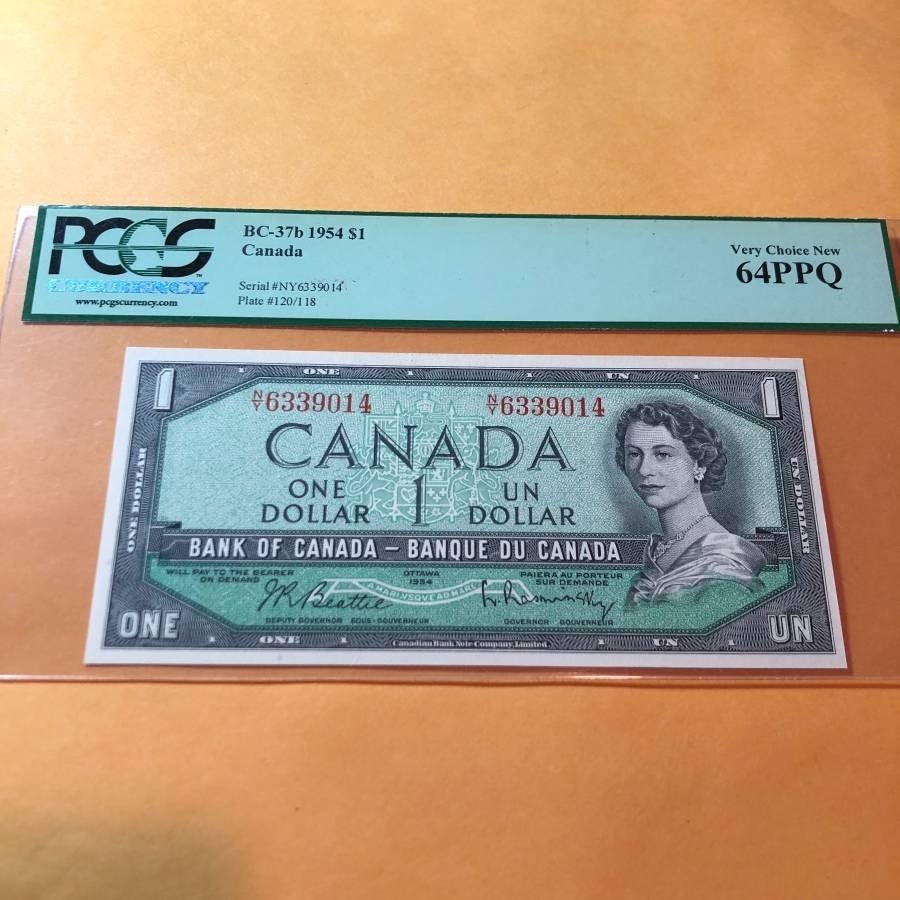PCGS CERTIFIED CANADA $1 SERIES-1954 BC-37B SERIAL#.. (1 of 4)