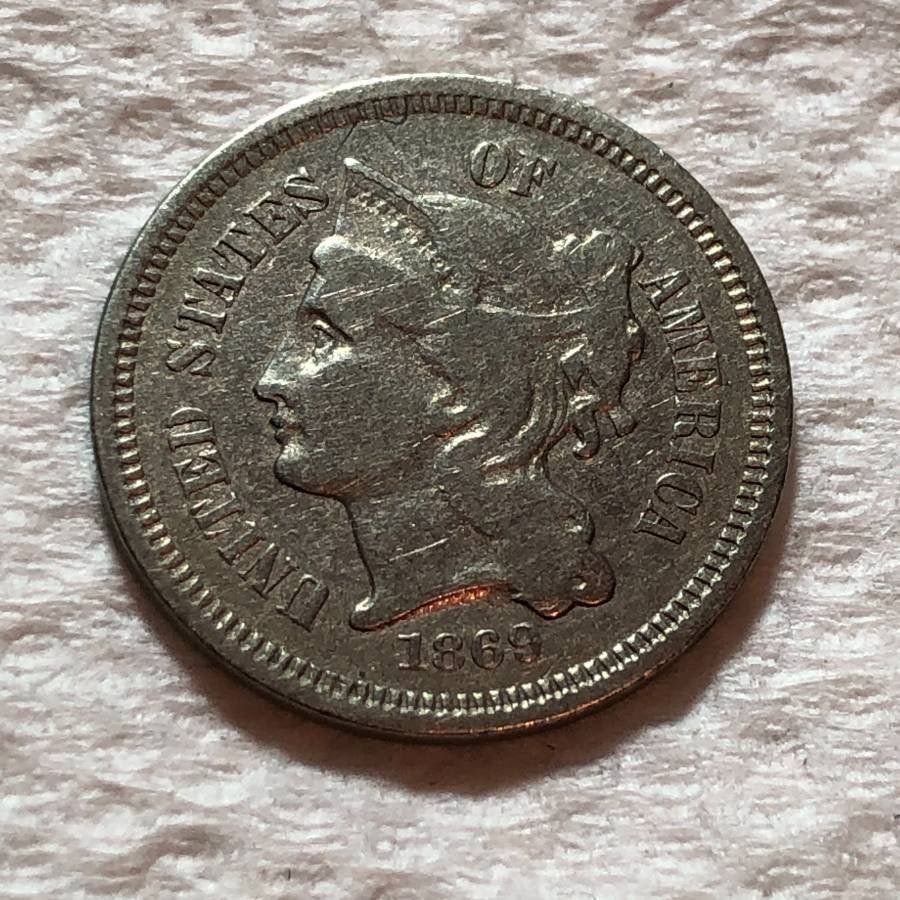 1869 FINE CONDITION THREE CENT NICKEL TYPE COIN... (1 of 2)