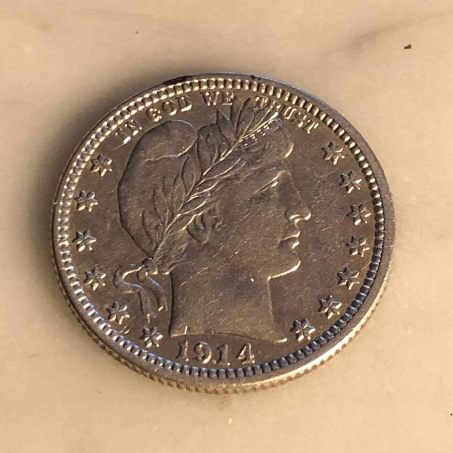 1914-D AU CONDITION CLEANED BARBER QUARTER DOLLAR... (1 of 2)