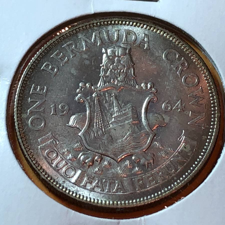 BERMUDA SILVER CROWN 1964 BU LIGHTLY TONED 1-CROWN COIN (1 of 2)