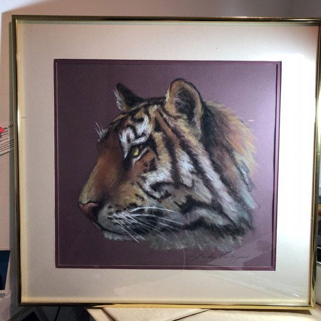 Noted Artist "Linda Verhagen" Charcoal/Pastel Tiger Art (1 of 5)