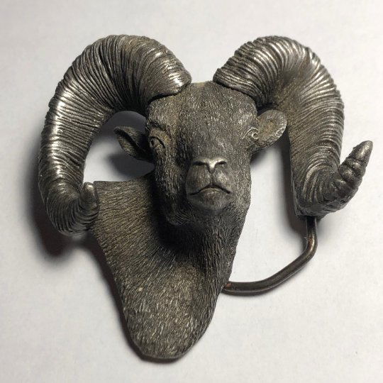 Very Large & Solid Pewter Rams Head Belt Buckle 3" x 3" (1 of 5)