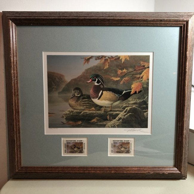 2002 New Jersey Duck Stamp Print W/2 Mint Stamps Artist: 2002 New Jersey Duck Stamp Print W/2 Mint Stamps Artist JAMES HAUTMAN Frame Size 14.5" x 16" in VG Condition. FREE DOMESTIC SHIPPING!
