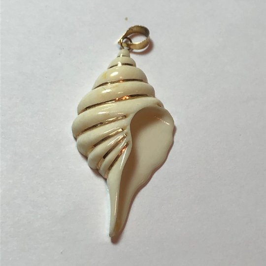 14K Carved Bovine Bone Seashell Pendant 1.50" Tall ...: 14K Carved Bovine Bone Seashell Pendant 1.50" Tall Preowned from an Estate as Pictured. $4.00 Domestic Shipping.