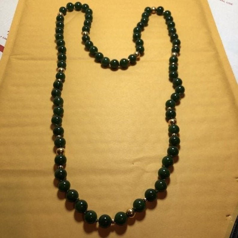 Vintage 34" Jade/Jadeite Bead Necklace w/14K Gold Balls (1 of 7)