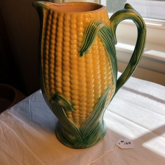 Vintage 8" Tall Majolica Corn Pitcher in VG Condition. (1 of 4)