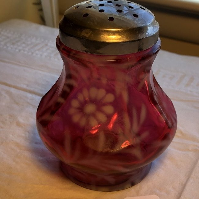 Vtg Hand Blown Red & White Glass Confectionary Sugar... (1 of 3)