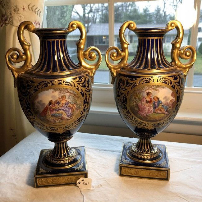Vintage Pair of Meissen Lamp Ready Vases 11" Tall in VG (1 of 8)