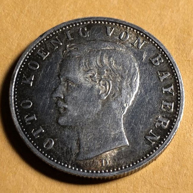 German States BAVARIA Otto Silver 1907 D 2 Mark BETTER (1 of 2)