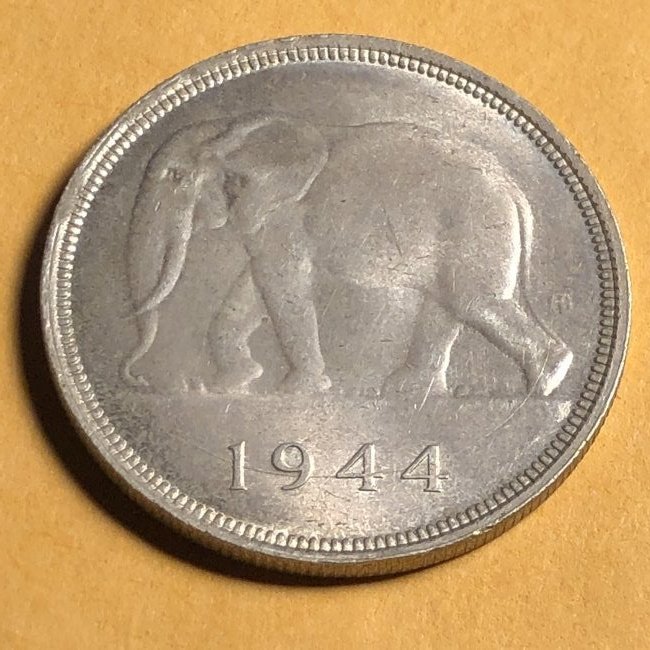 Belgian Congo 50 Francs 1944 Elephant Silver Rare Ruler: Belgian Congo 50 Francs 1944 Elephant Silver Rare Ruler Leopold III Coinage Unciculated Condition. SCARCE! $5.00 Domestic Shipping.