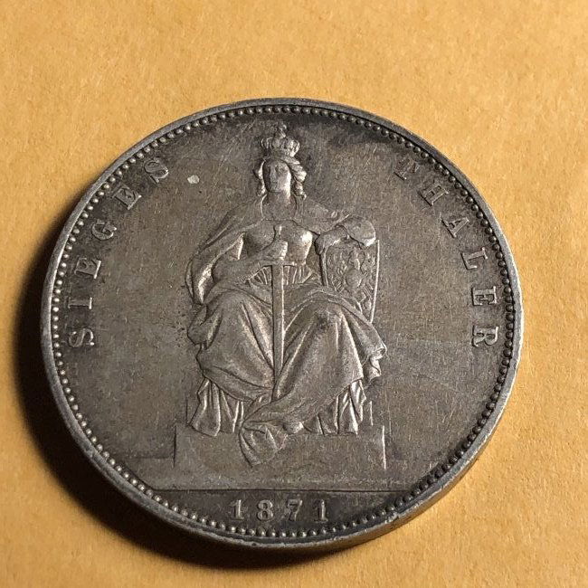 Germany Prussia 1871 EF/AU Condition Victory Thaler (1 of 2)