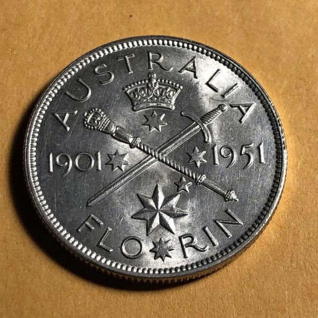 Australia Silver Florin 1951 George V Jubilee, KM #47.. (1 of 2)