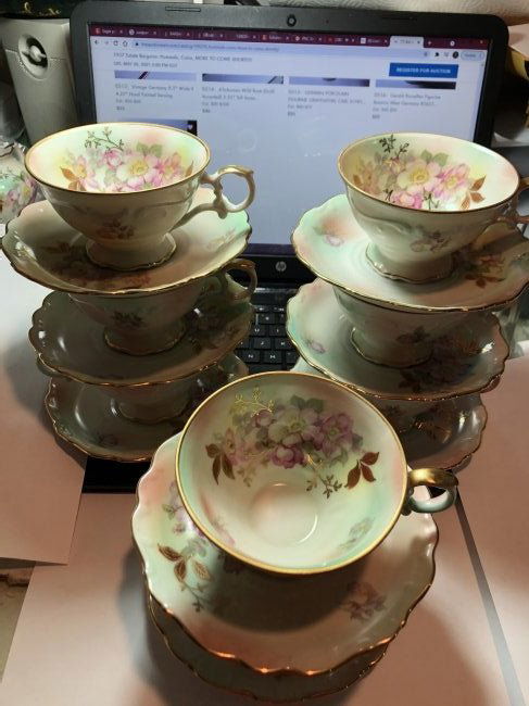 8 Sets Schumann Arzberg Wild Rose Tea Cups and Saucers: 8 Sets of Schumann Arzberg Wild Rose Tea Cups and Saucers, Bavaria, Germany 1960’s Floral Design Lovely Bone China Set of 8....(total of 16 pieces) as Pictured. $20.00 Domestic Shipping.