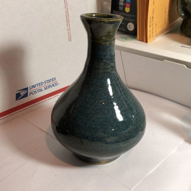 Vintage Green Glazed Heavy Pottery Vase 7" Tall in VG.. (1 of 5)