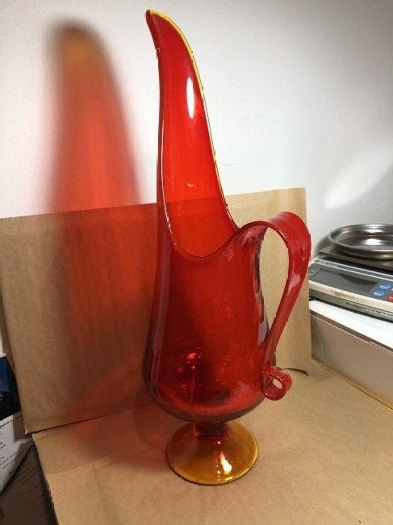 Vintage Mid-Century LE Smith Amberina Art Glass Amber.. (1 of 7)