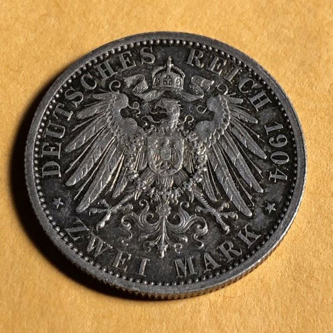 Hesse-Darmstadt Ernst Ludwig Proof 2 Mark 1904 A Silver (1 of 2)
