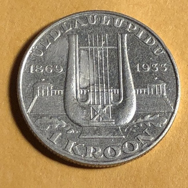 Estonia 1933 AU Condition 1-Kroon KM-14 Silver Coin...: Estonia 1933 AU Condition 1-Kroon KM-14 Silver Coin as Pictured. $4.00 Domestic Shipping.