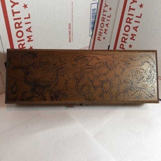 Vtg Pyrography Flemish Folk Art Co. Wooden Hinged Box (1 of 7)