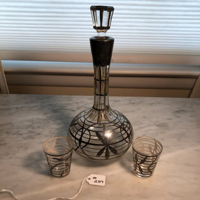 Vintage 3-Piece Overlay Decanter & 2-shot Glasses...: Vintage 3-Piece Overlay Decanter & 2-shot Glasses as Pictured. $15.00 Domestic Shipping.