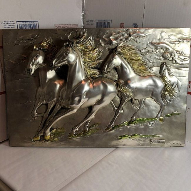 ANTIQUE ITALIAN RUNNING HORSES STERLING SILVER SIGNED (1 of 4)