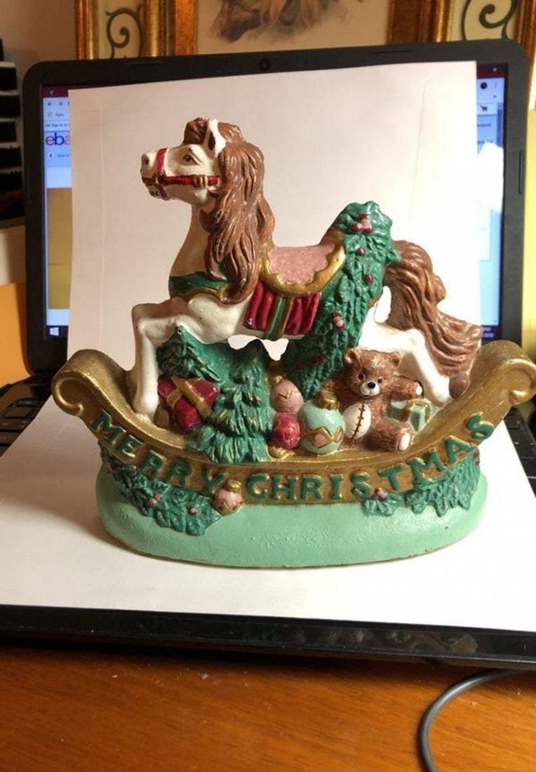 Vtg Cast Iron Merry Christmas Rocking Horse Door Stop (1 of 4)