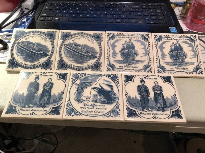 7-Vintage Holland American Lines Ceramic Tile Coasters (1 of 4)