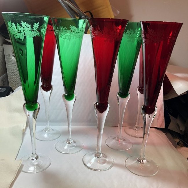 7-Lenox Holiday Gems Ruby Red & Green Glass Christmas.. (1 of 5)