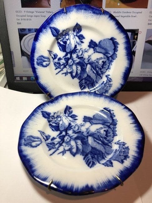 2 Vtg Ironstone Staffordshire Flow Blue Dessert Blue... (1 of 6)