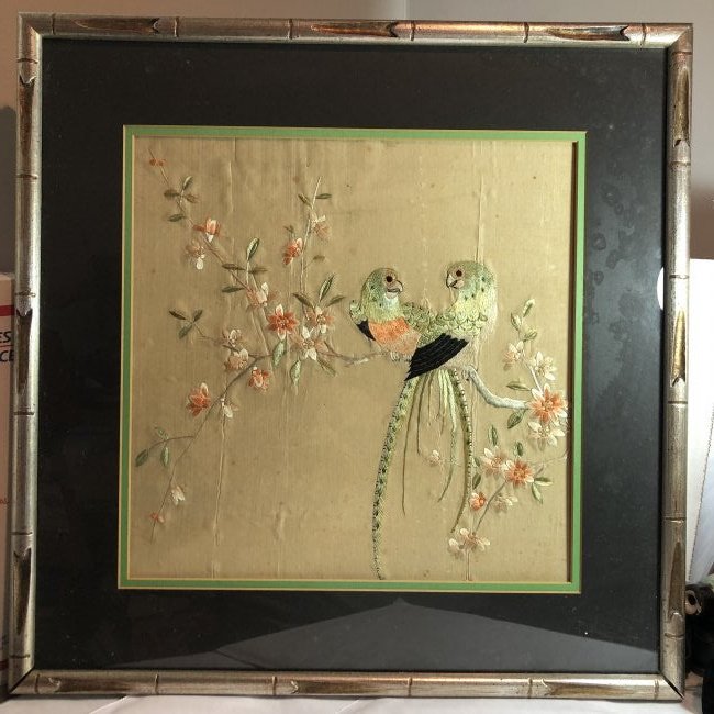 Vintage Asian Silk Birds Artwork in a Bamboo Frame... (1 of 5)