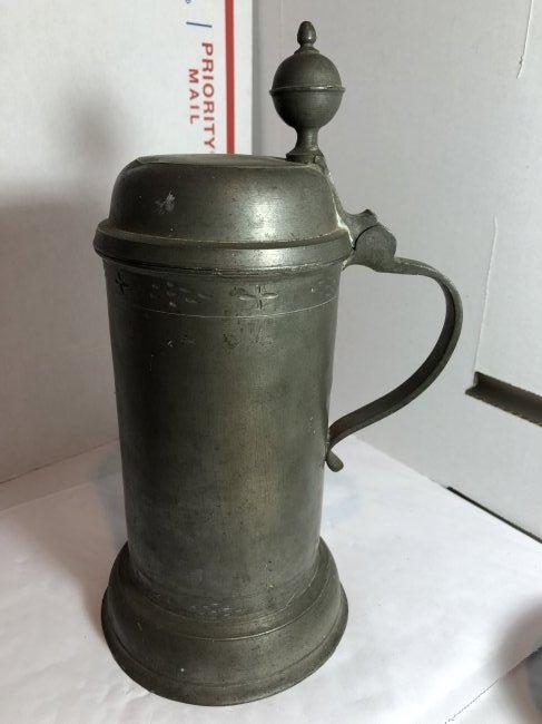 Antique Pewter Covered 1800's Beer Stein Tankard 10.75" (1 of 8)