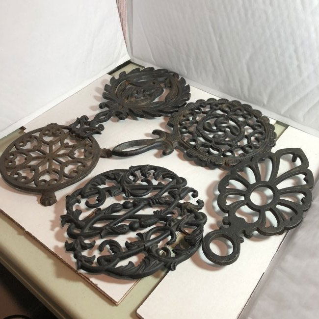 Vtg Lot of 5 Cast Iron Trivets Preowned from an Estate (1 of 3)