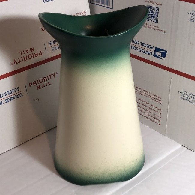 Antique Green Glazed Upside Down Hat Shaped Vase 9"Tall: Antique Green Glazed Upside Down Hat Shaped Pottery Vase 9"Tall Preowned from an Estate. $20 Domestic Shipping.