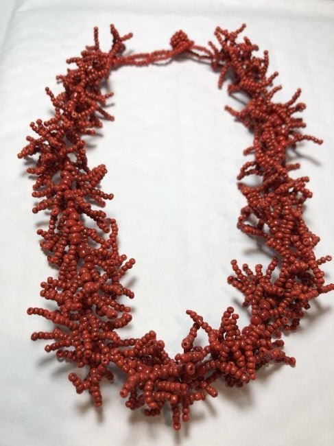 Vtg 16-17" Red Coral-Colored Seed Bead Collared Necklac (1 of 4)