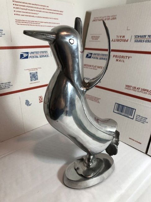 Penguin Aluminum Figurine Statue 12" Tall w/Wings Up. (1 of 4)